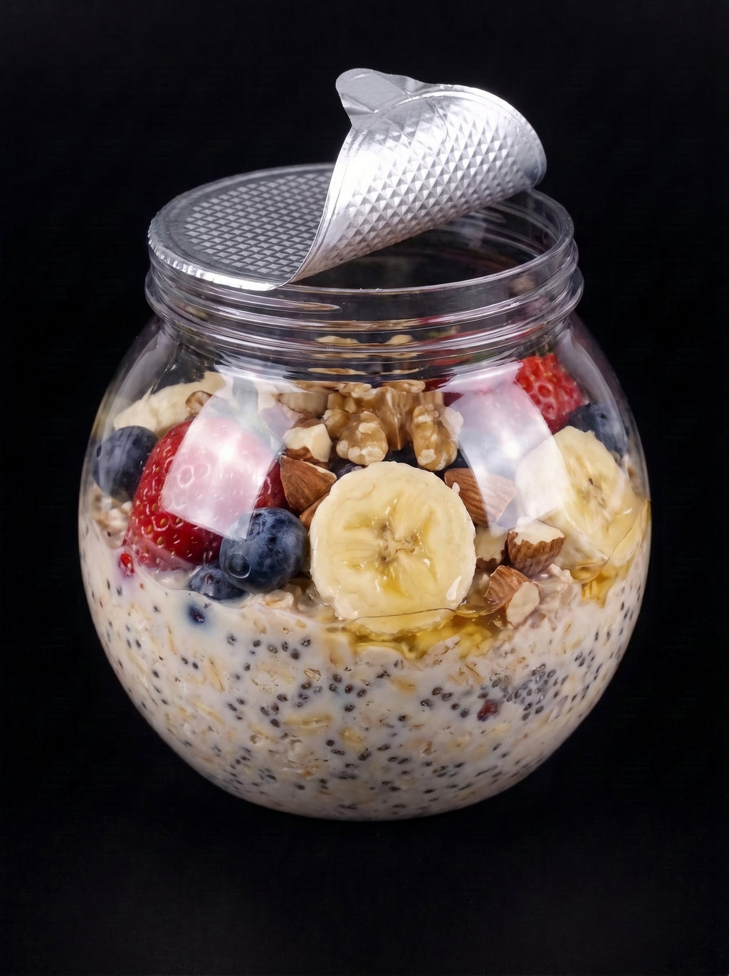 210ml clear PET dessert jar with overnight oats and peel-off lid – Can Café NZ