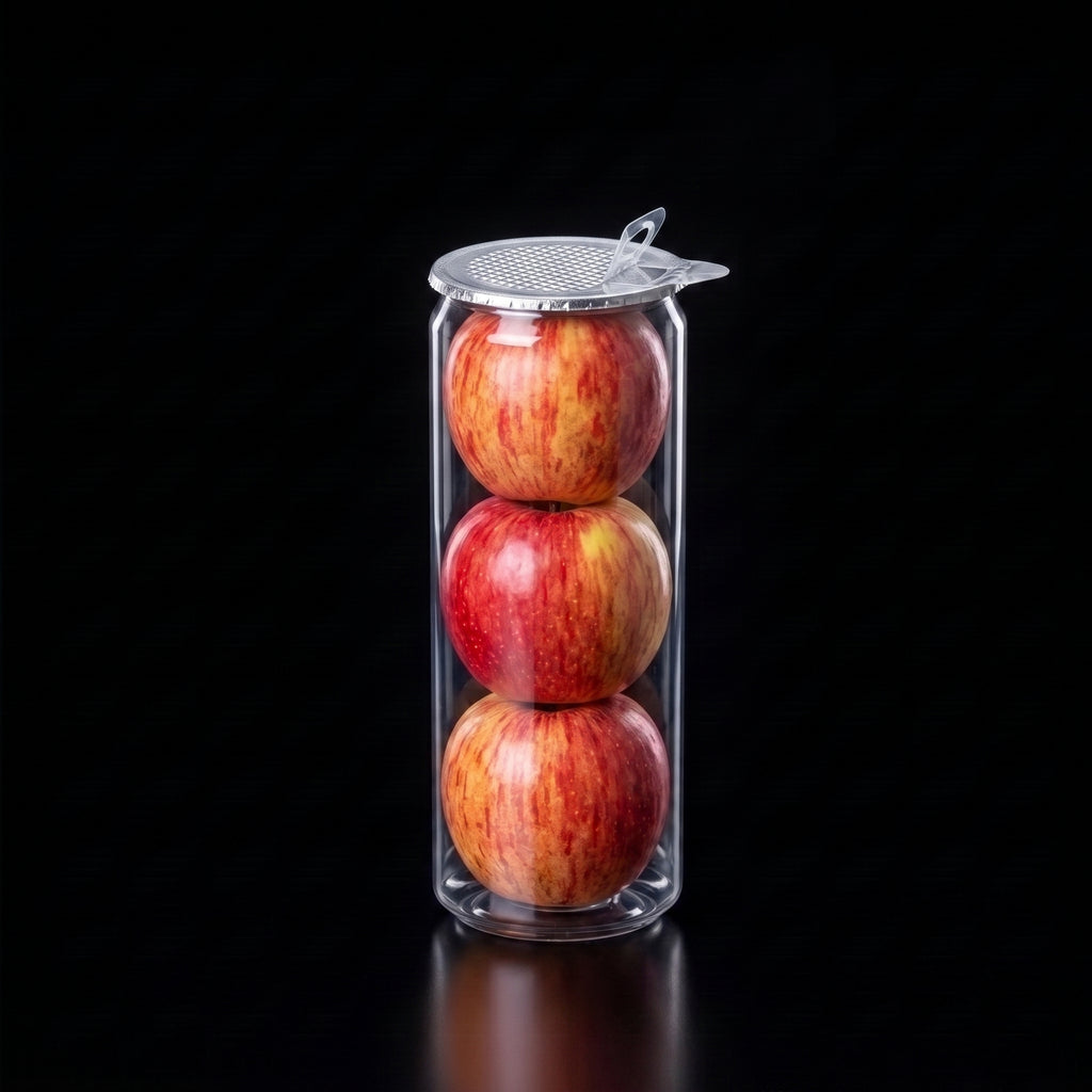 Fresh fruit packaged in a clear sealed PET can