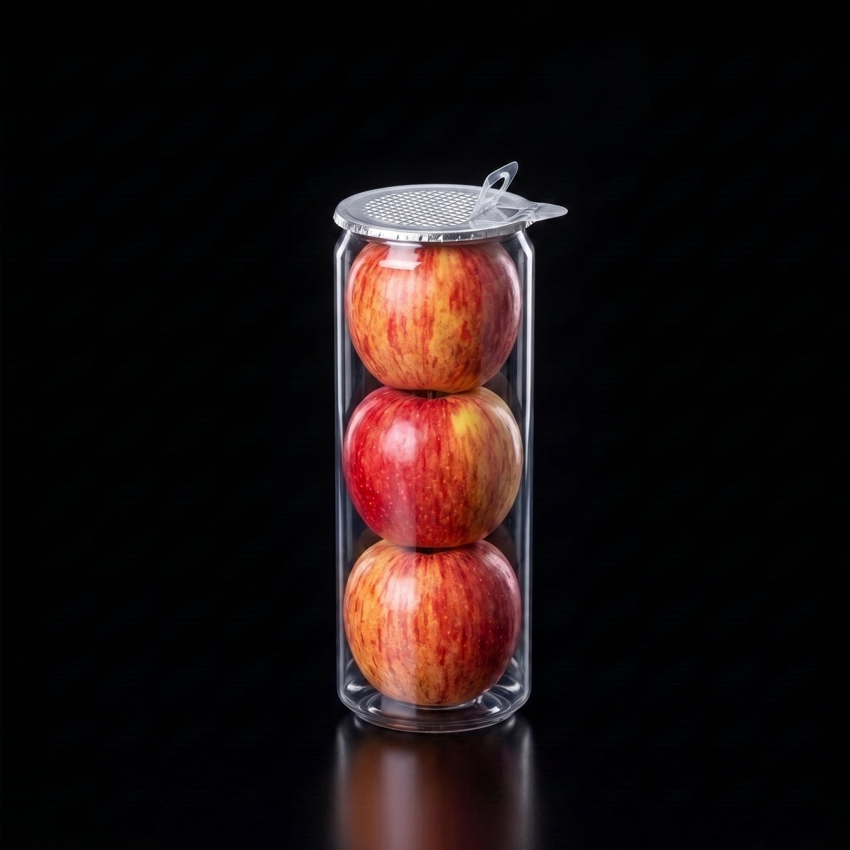 Fresh fruit packaged in a clear sealed PET can