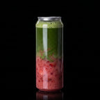 Strawberry Matcha 500ml clear PET can with colourful iced drink – Can Café NZ.